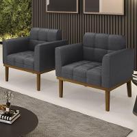 Poltrona Sala Base Madeira Castanho Kit 2 Ana Bouclé Grafite - Ibiza - 2