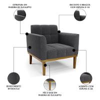 Poltrona Sala Base Madeira Castanho Kit 2 Ana Bouclé Grafite - Ibiza - 3