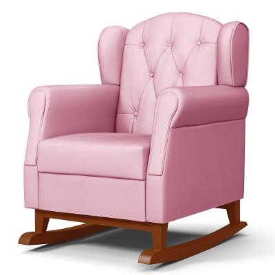Poltrona De Amamentação Base Madeira Balanço Lucy P04 Sintético Rosa - Mpozenato
