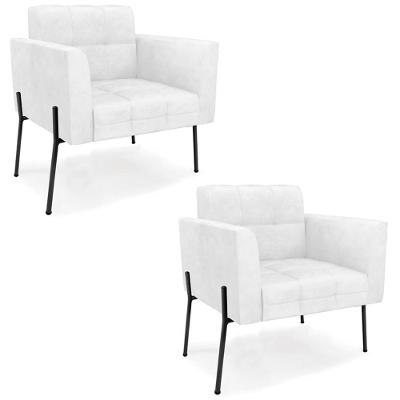 Kit 2 Poltronas Sala Ana Sintético Pu Branco Com Pés Metal Preto Ibiza