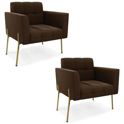 Kit 2 Poltronas Para Sala Ana Suede Marrom Pés Metálicos Ibiza