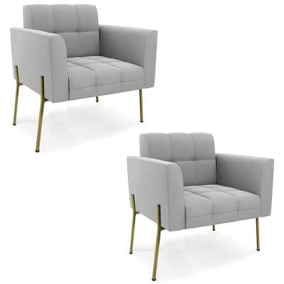 Kit 2 Poltronas Para Sala Ana Suede Cinza Ibiza