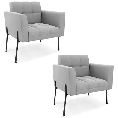 Kit 2 Poltronas Ana Para Sala Suede Cinza Pés Metal Preto Ibiza