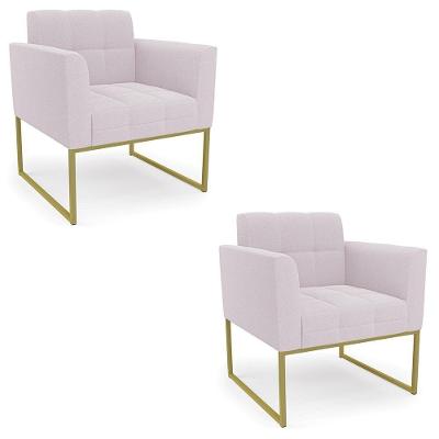 Kit 2 Poltronas Sala Ana Bouclê Rosê Base Industrial Dourado Bouclê Dourado Rosê Ibiza