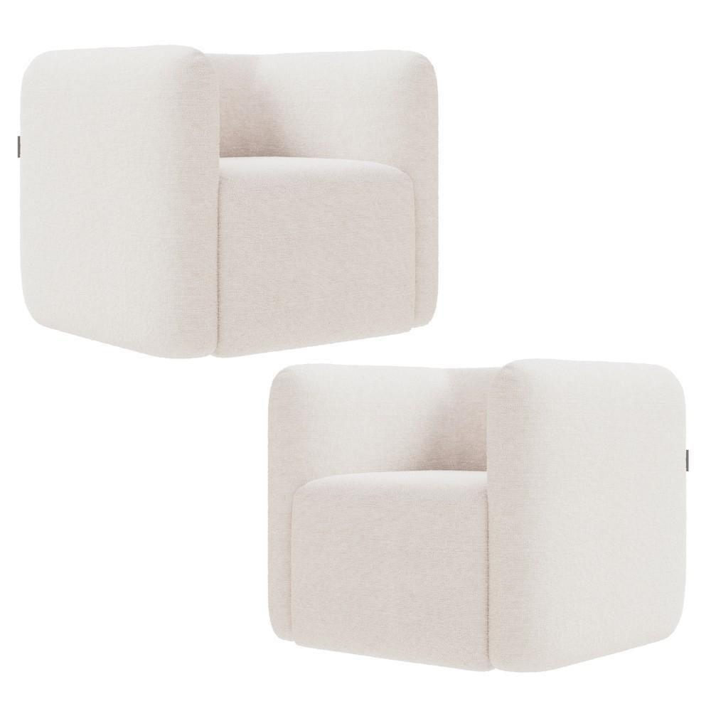 Poltrona Para Sala De Estar Decorativa Kit Com 2 Maggie K04 Bouclê Bege - Mpozenato - 1