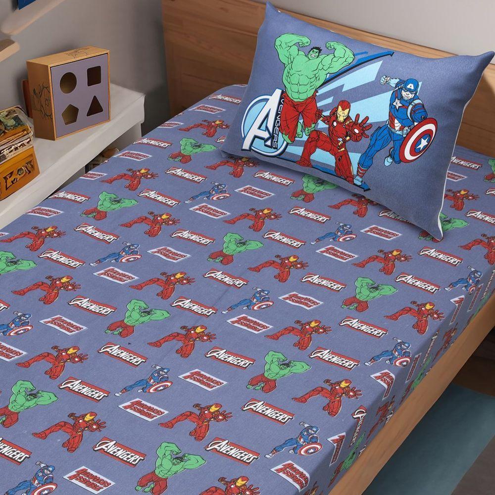 Jogo De Cama Solteiro Vingadores Malha 70% Algodão 30% Poliéster Avengers Evergreen/blue - 3