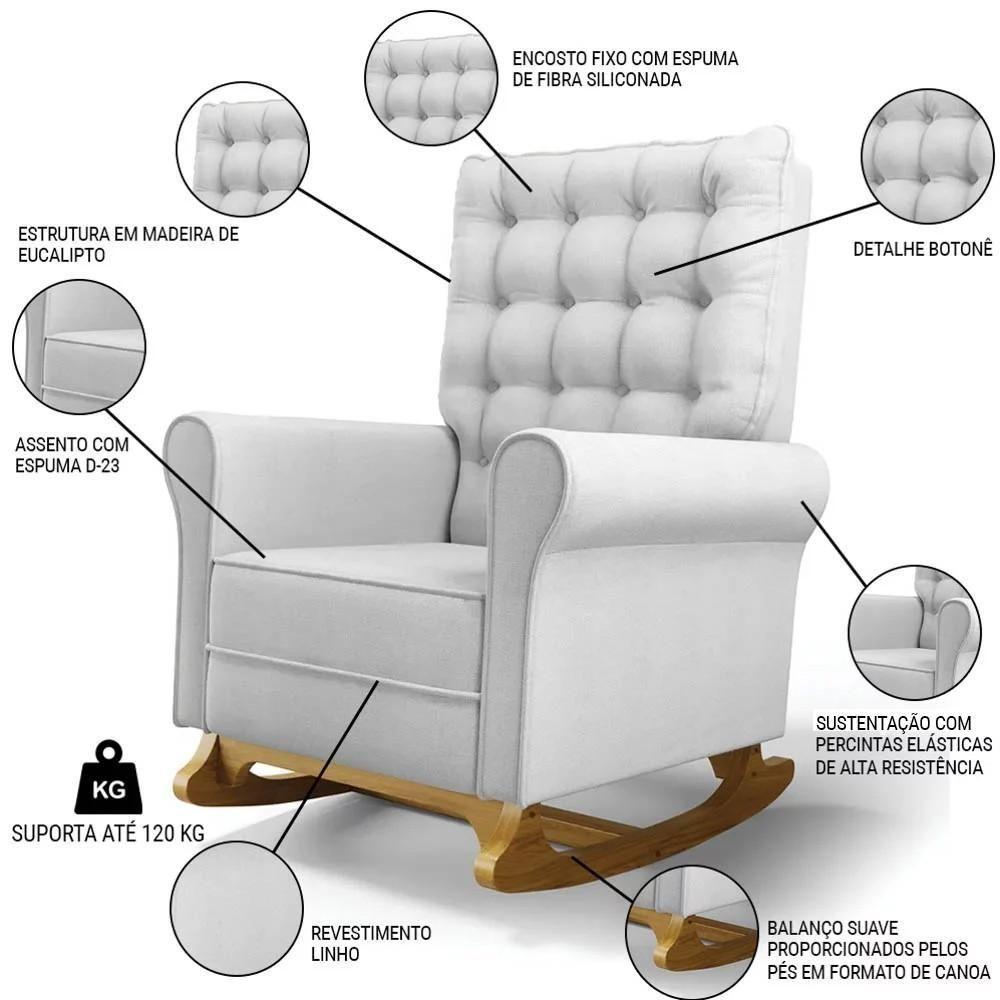 Kit 02 Poltronas De Amamentação E Descanso Base Madeira Balanço Brenda G05 Linho Cinza - Mpozenato - 3