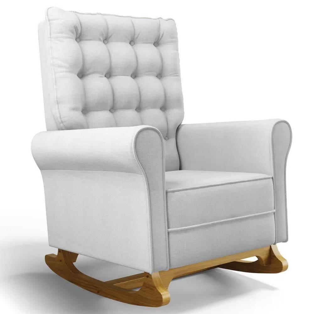 Kit 02 Poltronas De Amamentação E Descanso Base Madeira Balanço Brenda G05 Linho Cinza - Mpozenato - 8