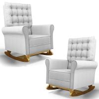 Kit 02 Poltronas De Amamentação E Descanso Base Madeira Balanço Brenda G05 Linho Cinza - Mpozenato - 1