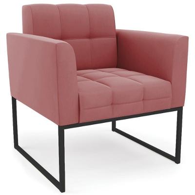 Poltrona Decorativa Ana Base Industrial Suede Preto Rosa Ibiza