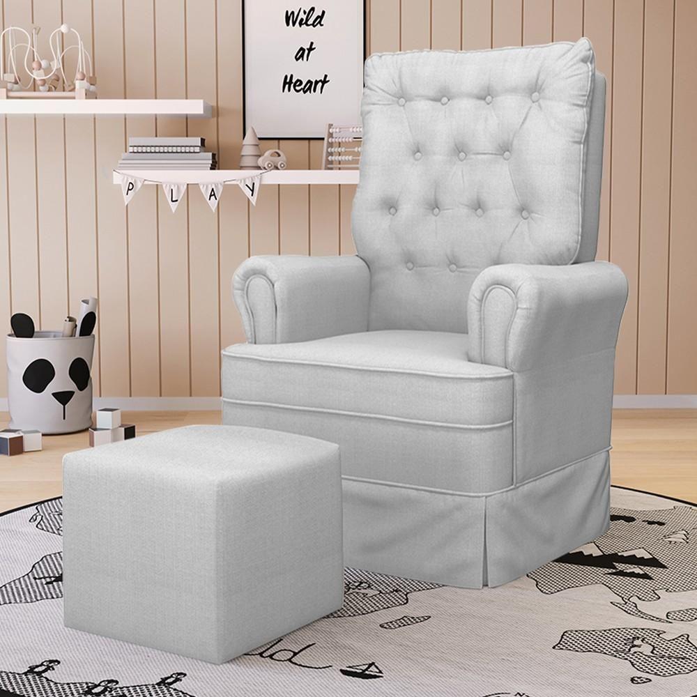 Kit 02 Poltronas De Amamentação E Descanso Com Balanço Laís G05 Linho Cinza - Mpozenato - 2