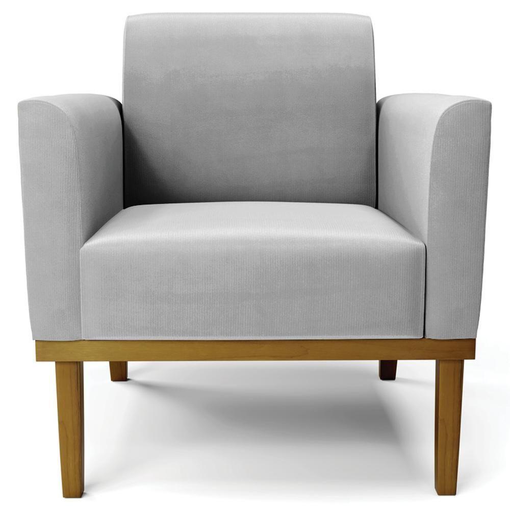 Sofá Namoradeira E 2 Poltronas Base Madeira Castanho Maressa Suede Cinza - Ibiza - 8