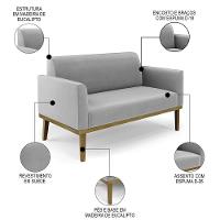 Sofá Namoradeira E 2 Poltronas Base Madeira Castanho Maressa Suede Cinza - Ibiza