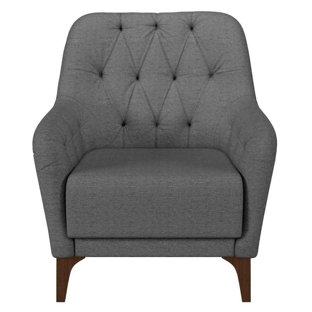 Poltrona Decorativa Para Sala De Estar Com Capitonê Pietà M22 Linho Cinza Escuro - Mpozenato - 3