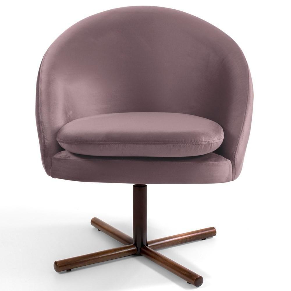 Poltrona Decorativa Base Xis Madeira Rafa C-305 Veludo Rosê - Domi - 2