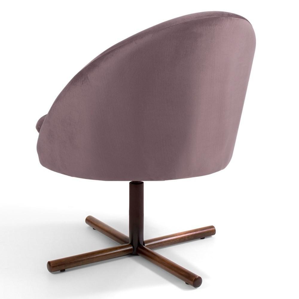 Poltrona Decorativa Base Xis Madeira Rafa C-305 Veludo Rosê - Domi - 4