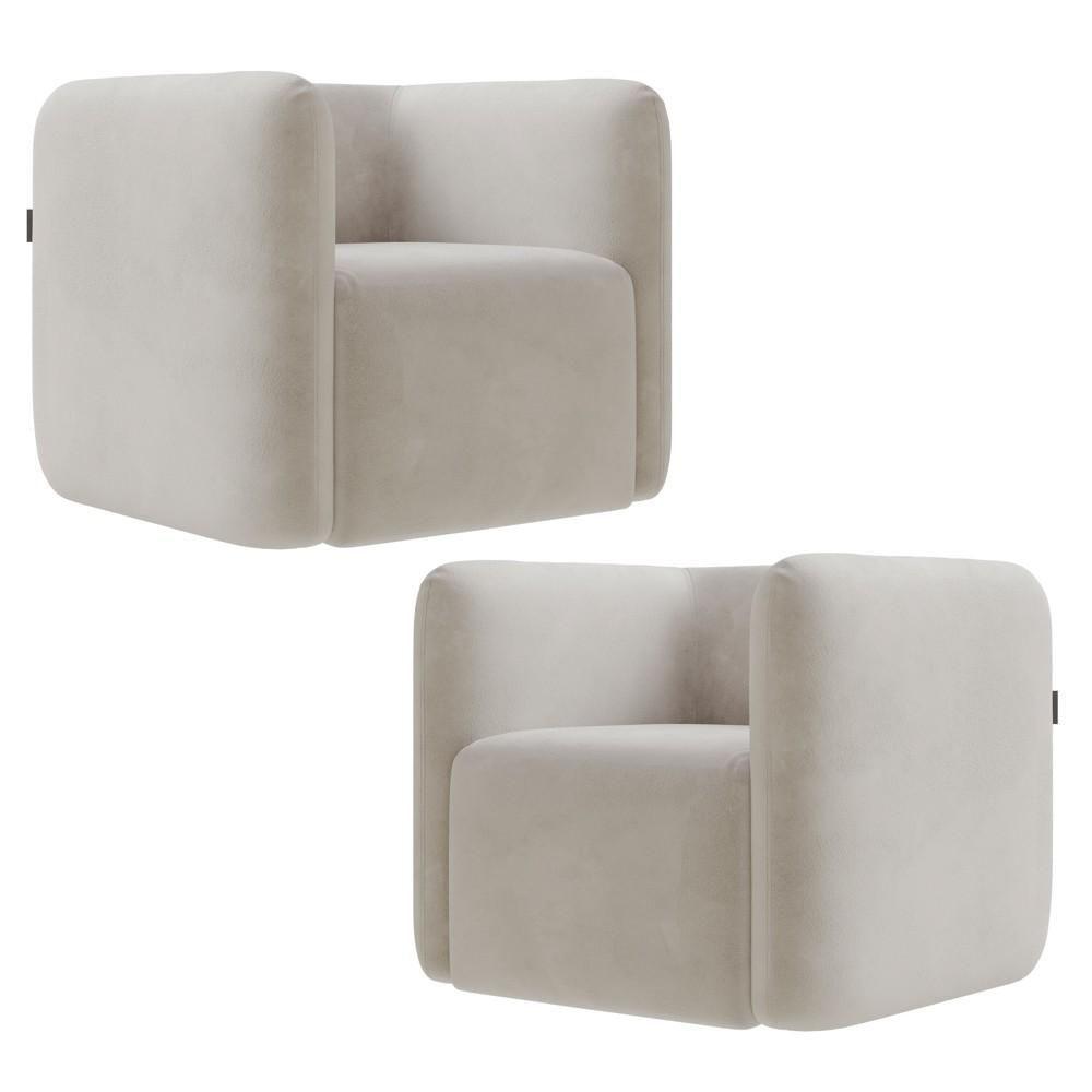 Poltrona Para Sala De Estar Decorativa Kit Com 2 Maggie K04 Veludo Bege - Mpozenato - 1