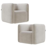 Poltrona Para Sala De Estar Decorativa Kit Com 2 Maggie K04 Veludo Bege - Mpozenato - 1