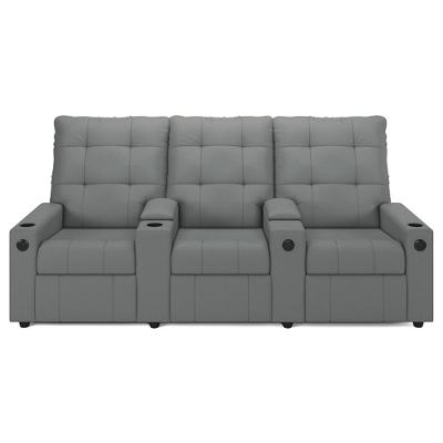 Poltrona De Cinema Reclinável 3 Lugares Baú Usb Mallie Fh9 Pu Cinza - Mpozenato