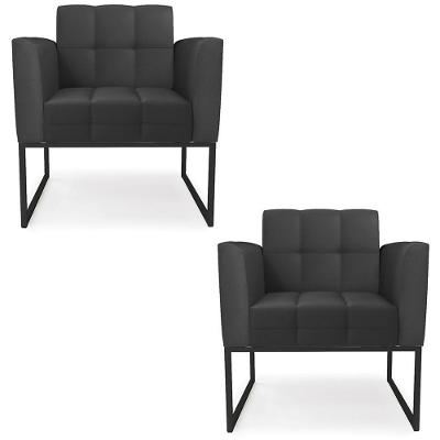 Kit 2 Poltronas Ana Base Industrial Couro Sintético Preto Ibiza