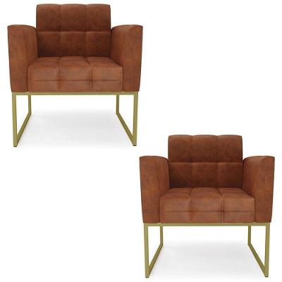 Kit 2 Poltronas Ana Sala De Estar Couro Sintético Dourado Ibiza