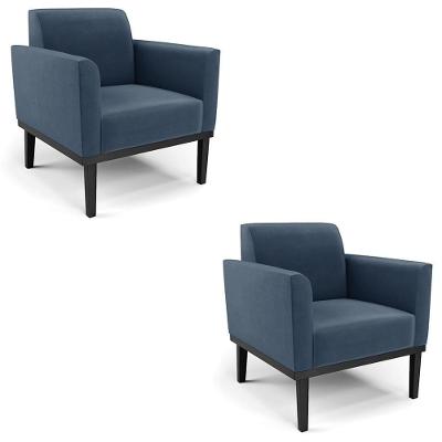 Kit 2 Poltronas Maressa Para Sala Suede Azul Madeira Eucalipto Ibiza
