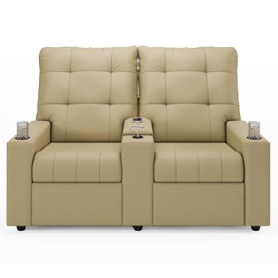 Poltrona De Cinema Reclinável 2 Lugares Baú Usb Mallie Fh9 Pu Bege - Mpozenato