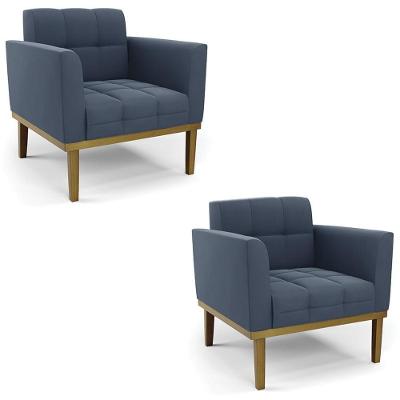 Kit 2 Poltronas Ana Para Sala Suede Azul Ibiza