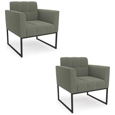 Kit 2 Poltronas Sala Ana Bouclé Menta Base Industrial Verde Ibiza