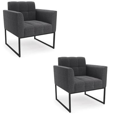 Kit 2 Poltronas Sala Ana Bouclê Grafite Base Industrial Cor Grafite Ibiza