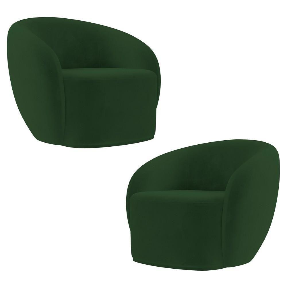 Poltrona Para Sala De Estar Orgânica Kit Com 2 Garbin K04 Veludo Verde - Mpozenato - 1