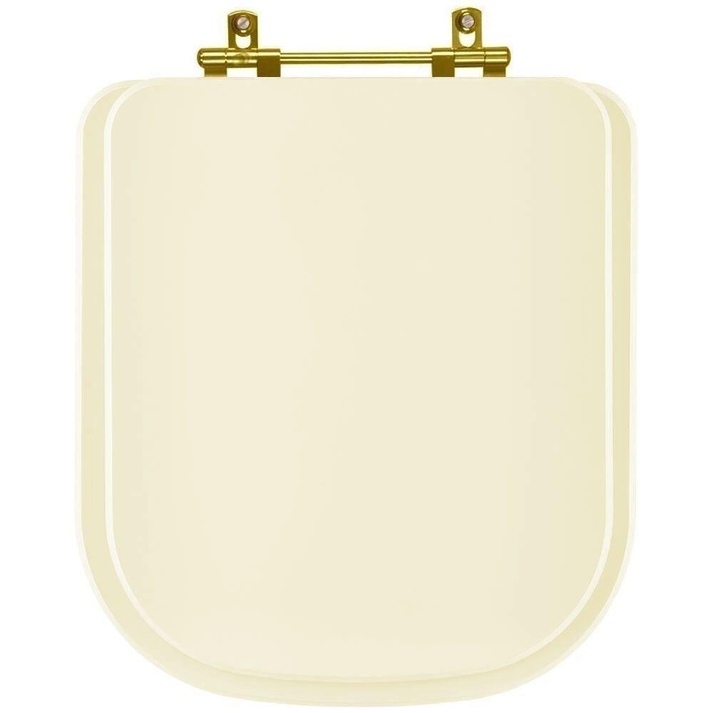 Assento Sanitário Poliester Quadra Creme Para Vaso Deca Com Ferragem Dourada - 1