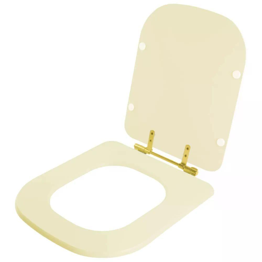 Assento Sanitário Poliester Quadra Creme Para Vaso Deca Com Ferragem Dourada - 2