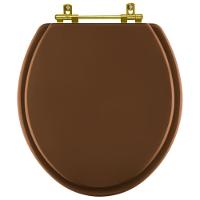 Assento Sanitario Poliéster Convencional Universal Oval Ocre Com Ferragem Dourada - 1