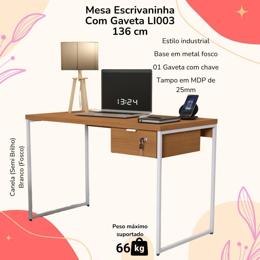 Mesa Escrivaninha 1 Gaveta 136 Cm Li003x005 Canela Branco Kpb - 4