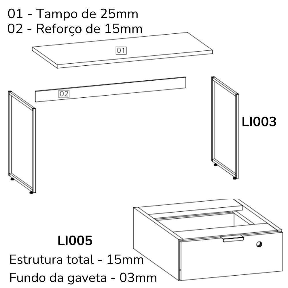 Mesa Escrivaninha 1 Gaveta 136 Cm Li003x005 Canela Branco Kpb - 5