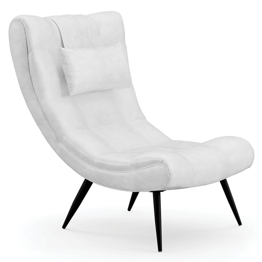Poltrona Decorativa Para Sala De Estar Com Almofada E Pés Palito Lord Sintético Branco - Ibiza - 1