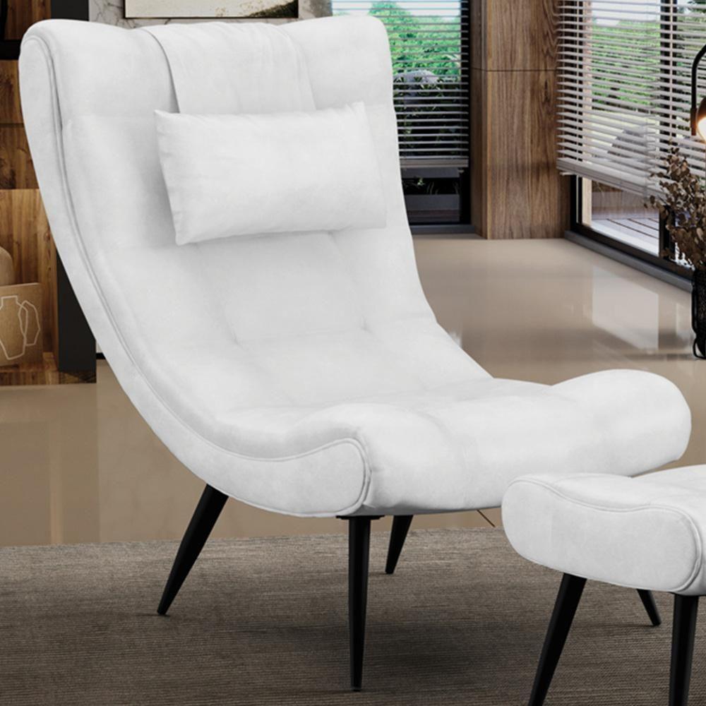 Poltrona Decorativa Para Sala De Estar Com Almofada E Pés Palito Lord Sintético Branco - Ibiza - 2