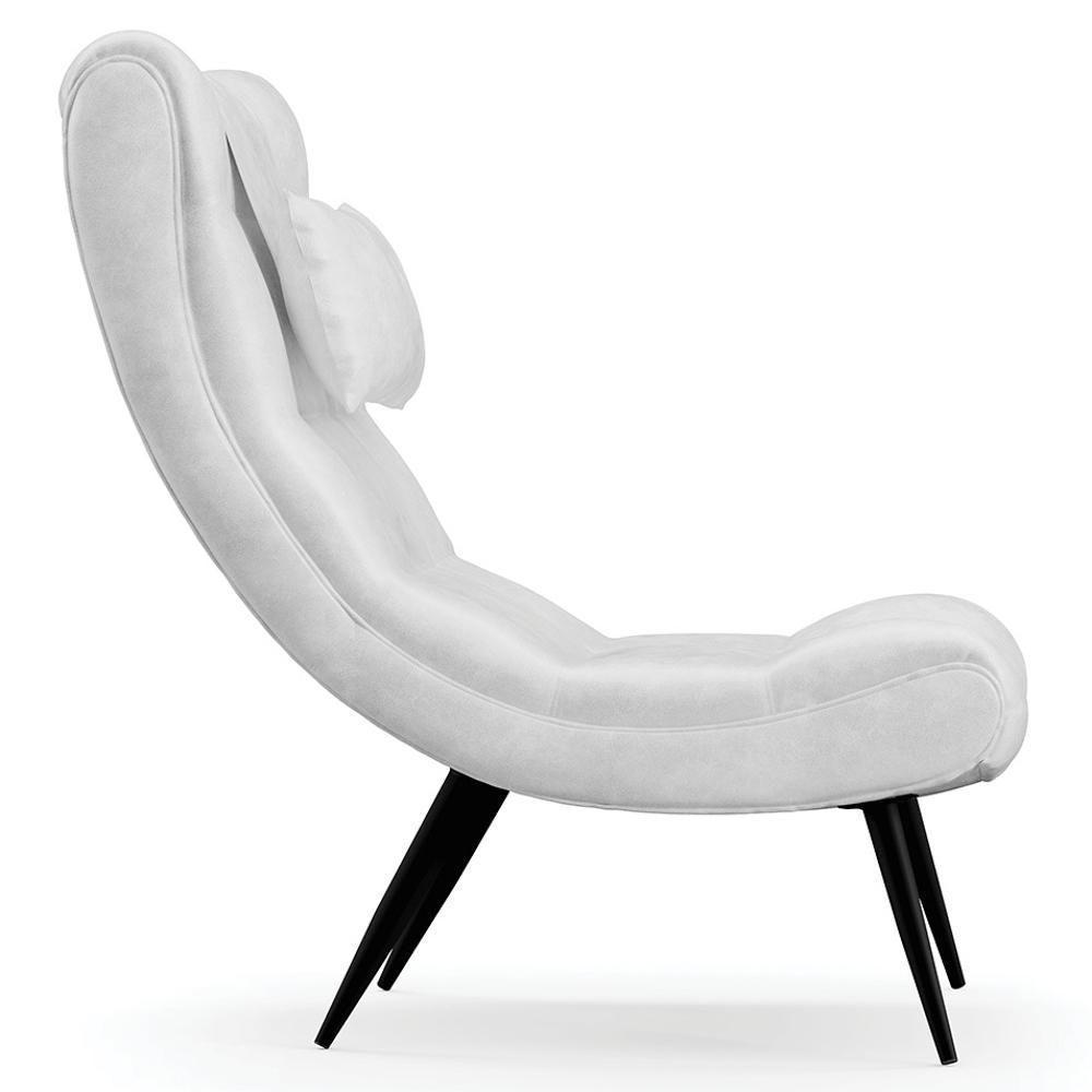 Poltrona Decorativa Para Sala De Estar Com Almofada E Pés Palito Lord Sintético Branco - Ibiza - 6