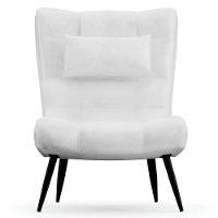 Poltrona Decorativa Para Sala De Estar Com Almofada E Pés Palito Lord Sintético Branco - Ibiza - 7