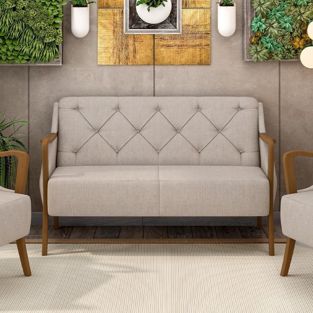 Poltrona Namoradeira 2 Lugares 135cm Capitonê Lapa M22 Linho Cru Liso - Mpozenato - 2