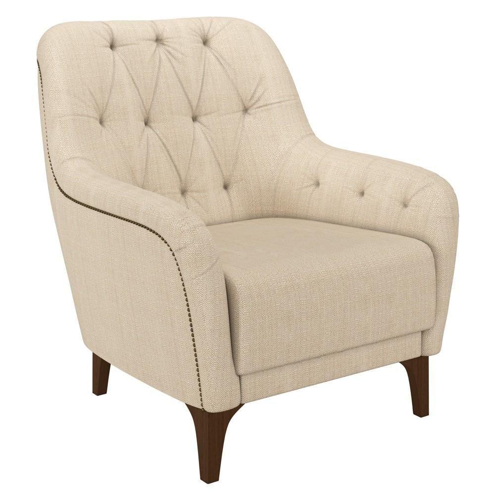 Poltrona Decorativa Para Sala De Estar Com Capitonê Pietà M22 Linho Champanhe - Mpozenato - 1