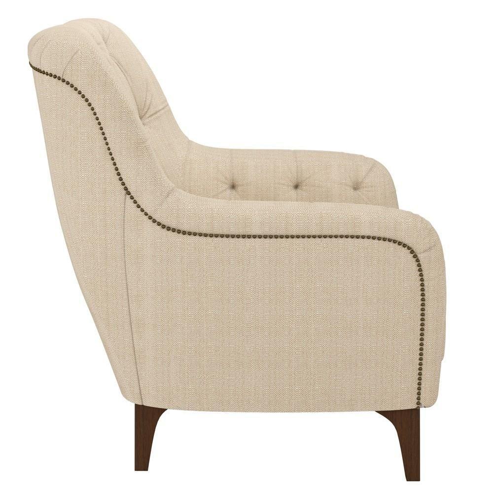 Poltrona Decorativa Para Sala De Estar Com Capitonê Pietà M22 Linho Champanhe - Mpozenato - 5