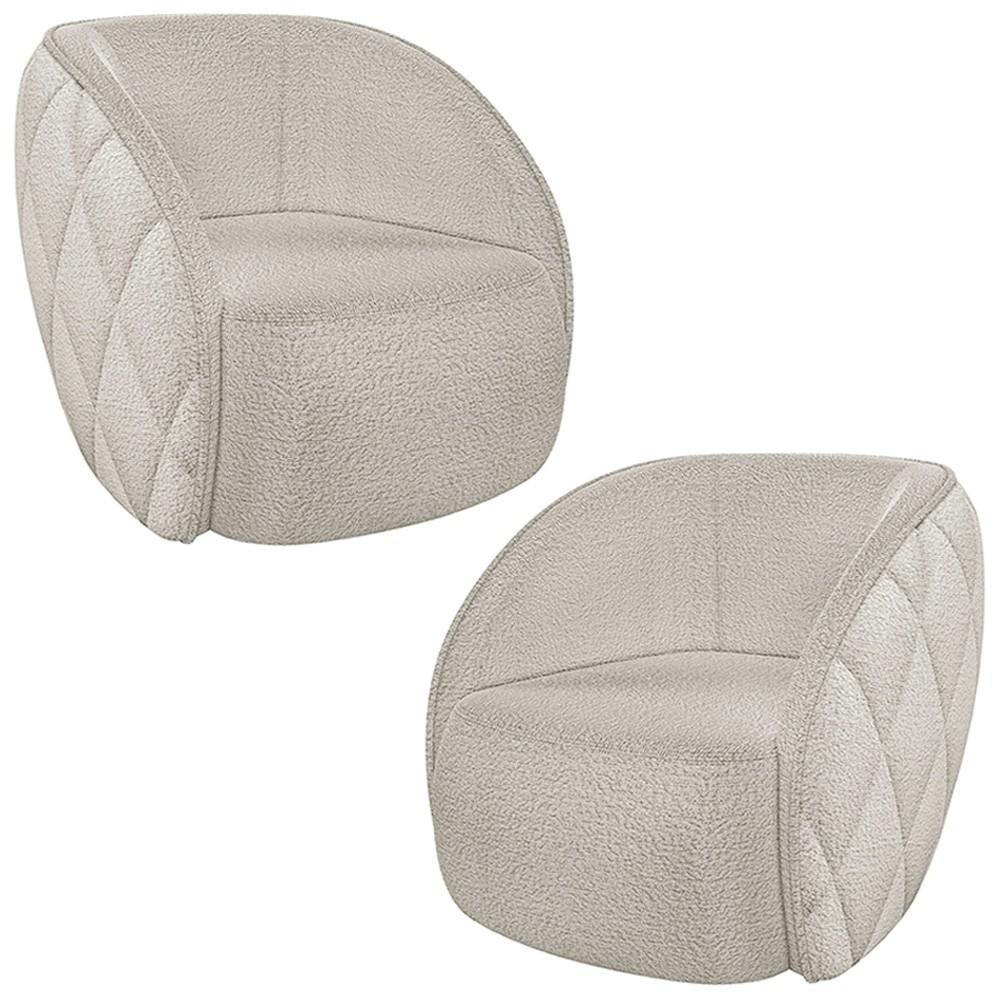 Kit 2 Poltronas Decorativa Para Sala 90cm Tressê Zion M22 Boucle Branco - Mpozenato - 1