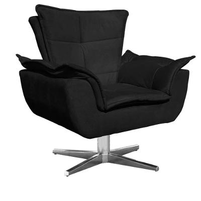 Poltrona Decorativa Opla Giratória Suede Preto Ibiza