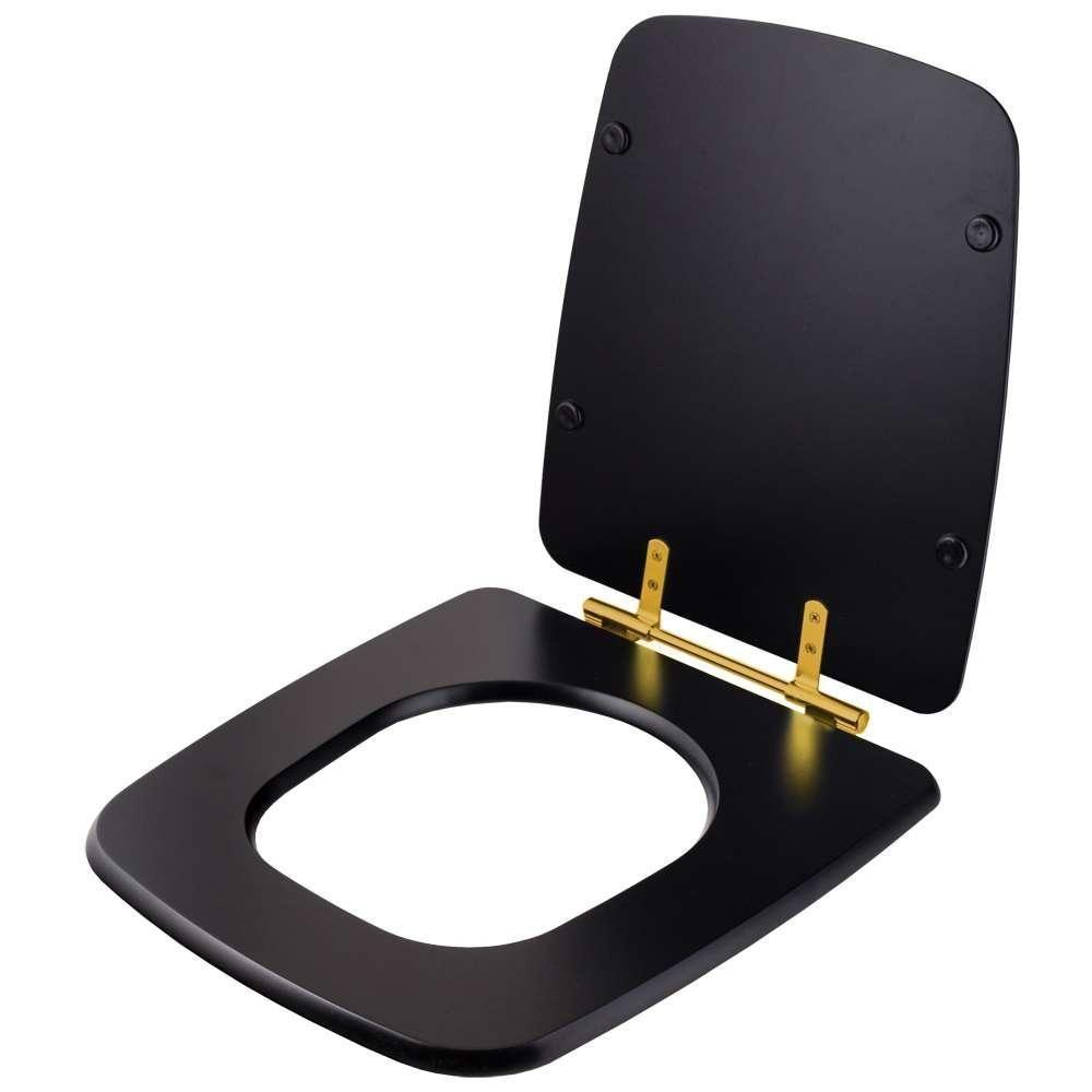 Tampa De Vaso Boss Matte Black Preto Fosco Para Bacia Incepa Com Ferragem Dourada - 3