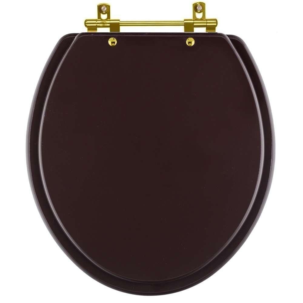 Assento Sanitário Convencional Oval Universal Marrom Café Com Ferragem Dourada - 1