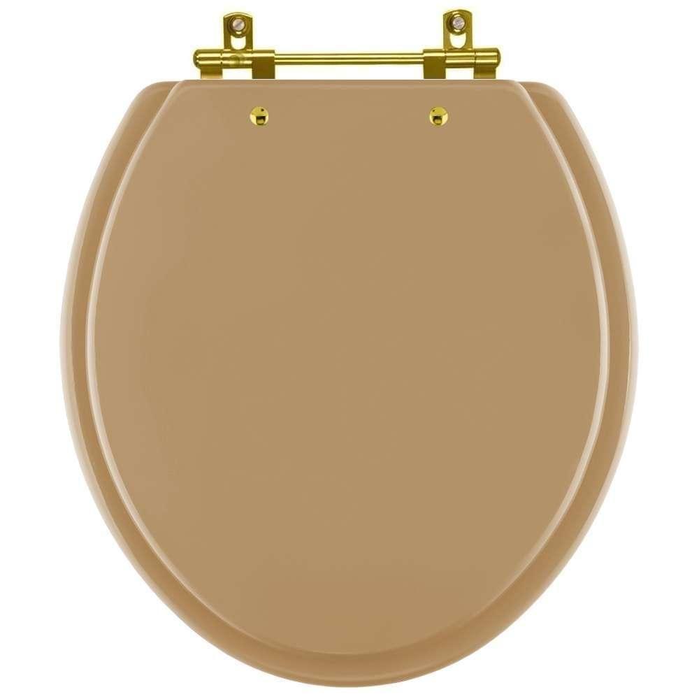 Assento Sanitário Convencional Oval Bege Castor Para Vaso Deca Com Ferragem Dourada - 1