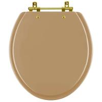 Assento Sanitário Convencional Oval Bege Castor Para Vaso Deca Com Ferragem Dourada - 1
