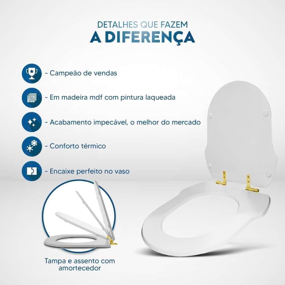 Assento Sanitário Com Fechamento Lento Ibiza Cinza Platina Para Vaso Incepa Com Ferragem Dourada - 5